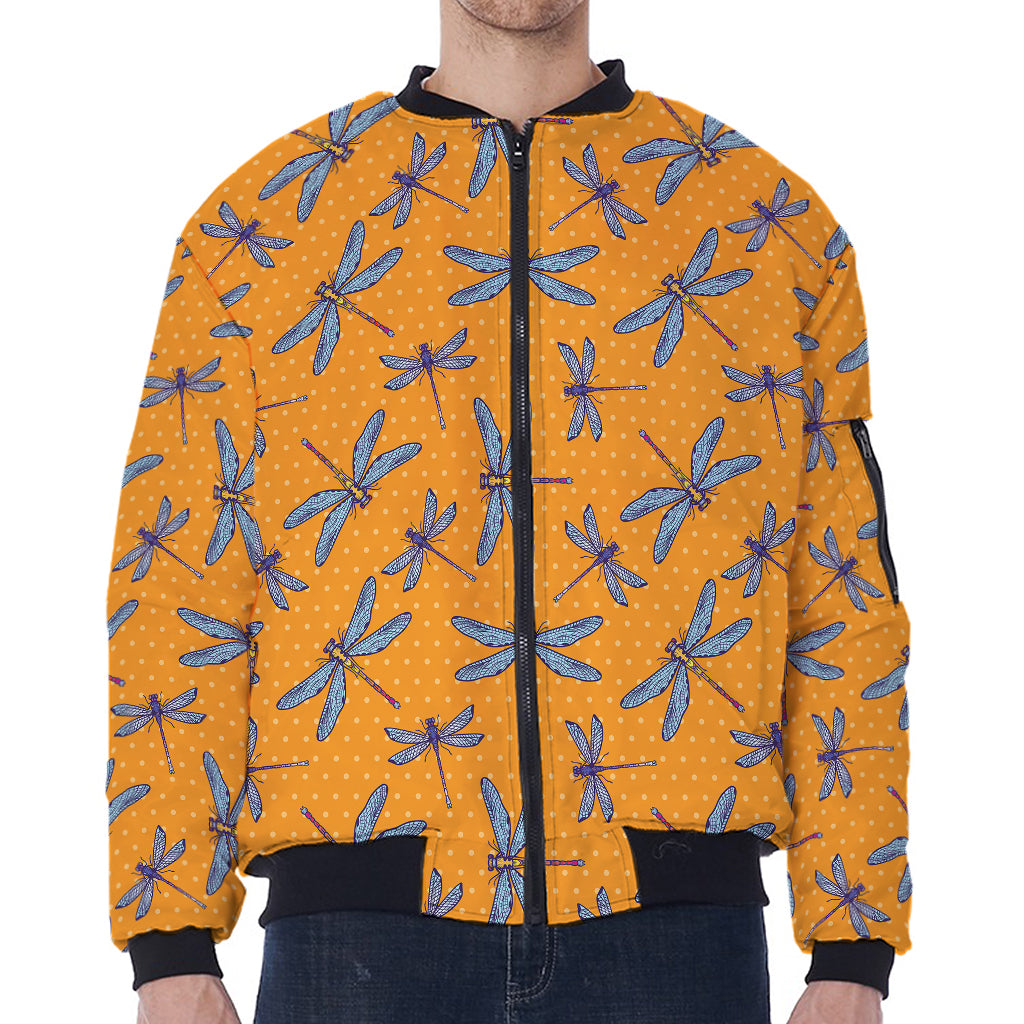Polka Dot Dragonfly Pattern Print Zip Sleeve Bomber Jacket