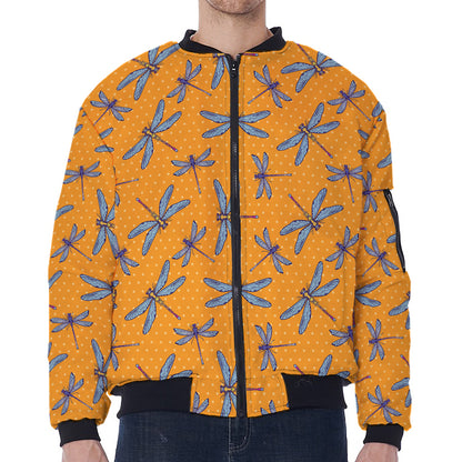 Polka Dot Dragonfly Pattern Print Zip Sleeve Bomber Jacket