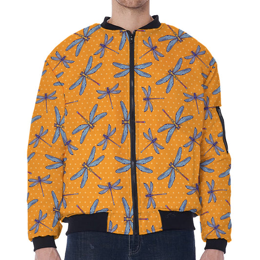 Polka Dot Dragonfly Pattern Print Zip Sleeve Bomber Jacket