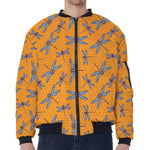Polka Dot Dragonfly Pattern Print Zip Sleeve Bomber Jacket