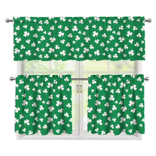 Polka Dot Irish St. Patrick's Day Print 3 Piece Kitchen Curtains