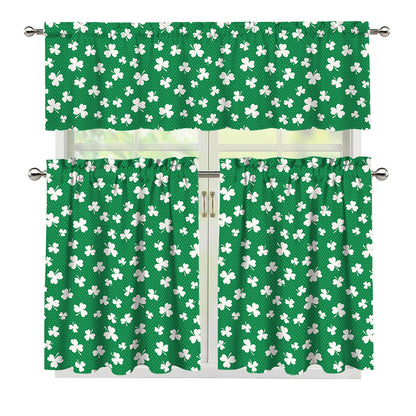 Polka Dot Irish St. Patrick's Day Print 3 Piece Kitchen Curtains