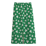 Polka Dot Irish St. Patrick's Day Print Cotton Front Slit Maxi Skirt