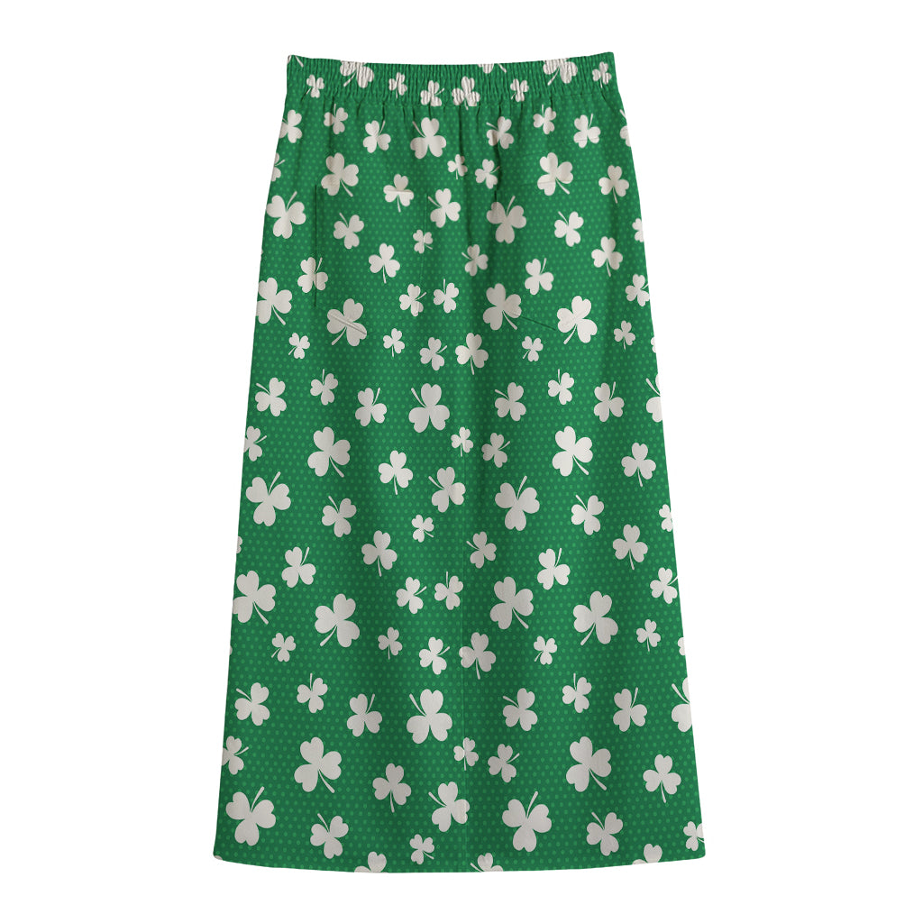 Polka Dot Irish St. Patrick's Day Print Cotton Front Slit Maxi Skirt