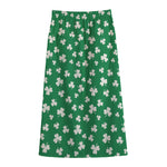 Polka Dot Irish St. Patrick's Day Print Cotton Front Slit Maxi Skirt