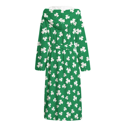Polka Dot Irish St. Patrick's Day Print Hooded Bathrobe