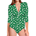 Polka Dot Irish St. Patrick's Day Print Long Sleeve Swimsuit