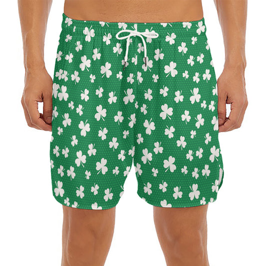 Polka Dot Irish St. Patrick's Day Print Men's Split Running Shorts