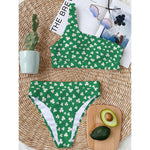 Polka Dot Irish St. Patrick's Day Print One Shoulder Bikini Top