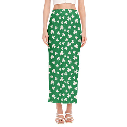 Polka Dot Irish St. Patrick's Day Print Side Slit Maxi Skirt