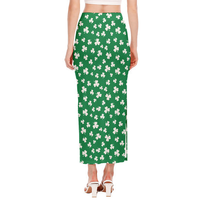 Polka Dot Irish St. Patrick's Day Print Side Slit Maxi Skirt