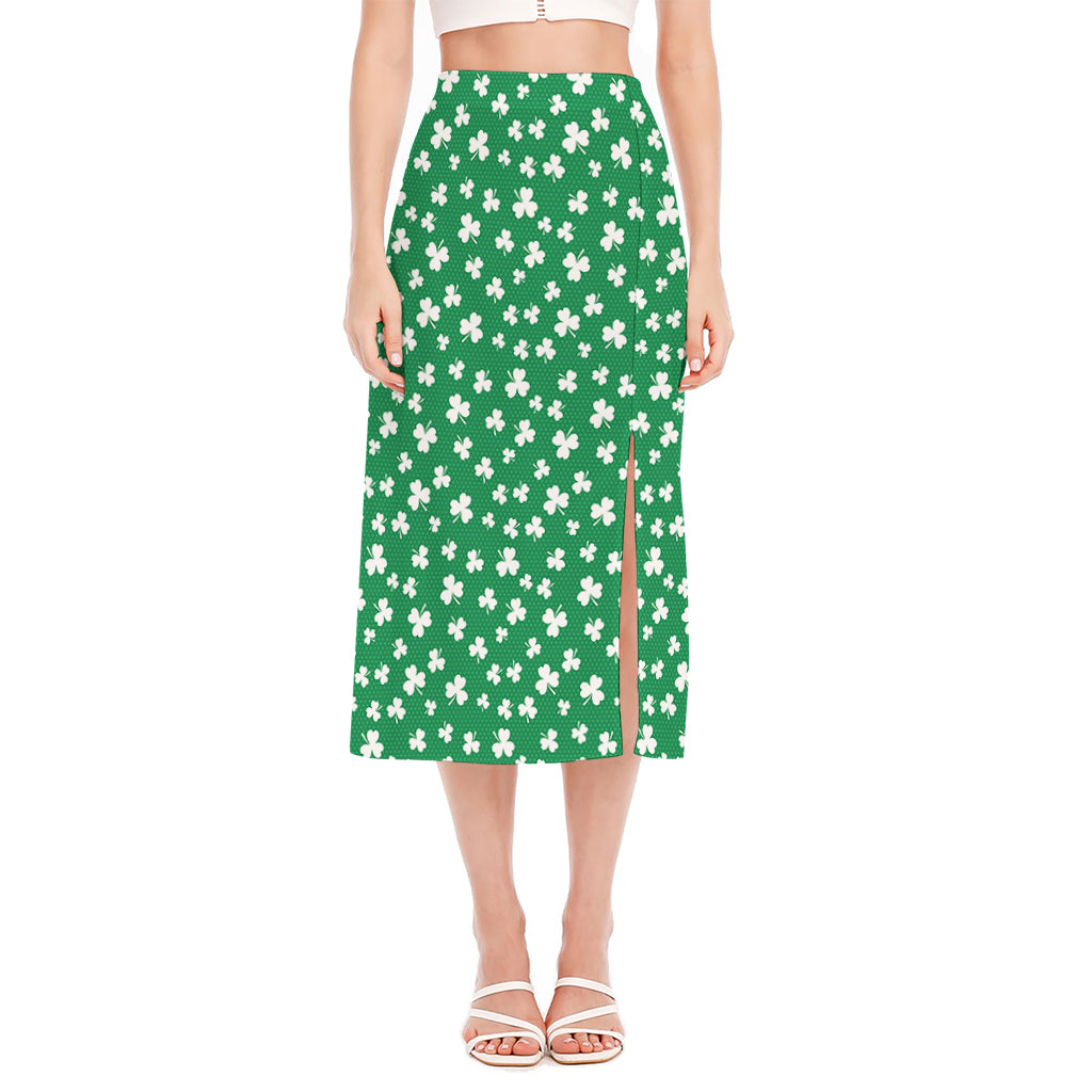 Polka Dot Irish St. Patrick's Day Print Side Slit Midi Skirt