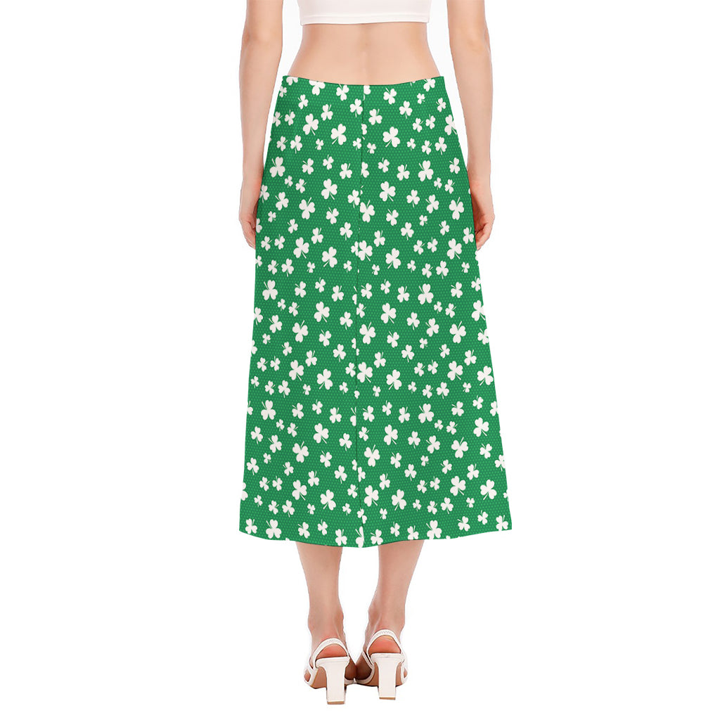 Polka Dot Irish St. Patrick's Day Print Side Slit Midi Skirt