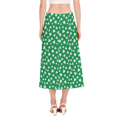 Polka Dot Irish St. Patrick's Day Print Side Slit Midi Skirt