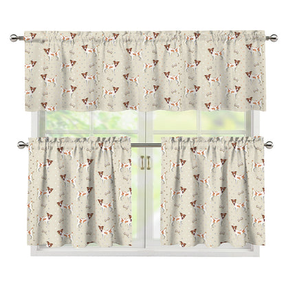 Polka Dot Jack Russell Terrier Print 3 Piece Kitchen Curtains