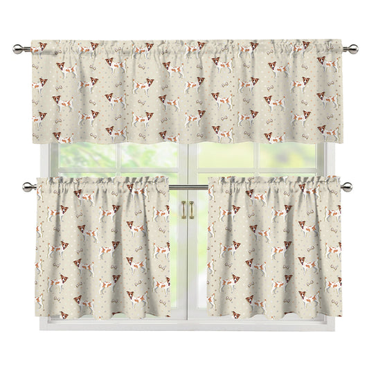 Polka Dot Jack Russell Terrier Print 3 Piece Kitchen Curtains