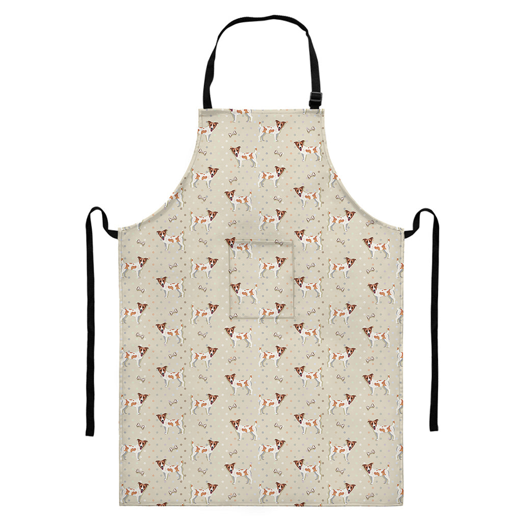Polka Dot Jack Russell Terrier Print Bib Apron With Pocket