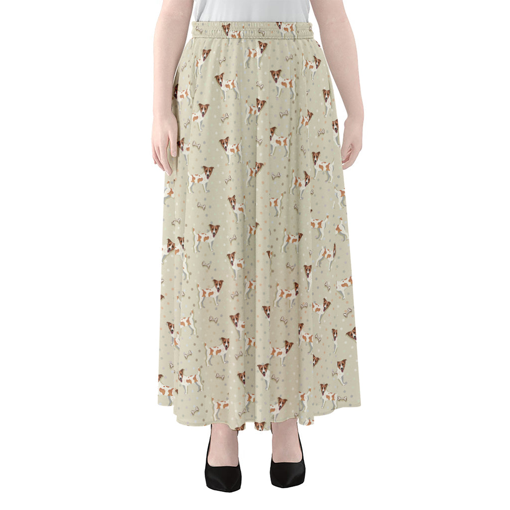 Polka Dot Jack Russell Terrier Print Chiffon Maxi Skirt