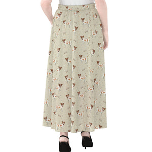 Polka Dot Jack Russell Terrier Print Chiffon Maxi Skirt