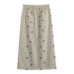 Polka Dot Jack Russell Terrier Print Cotton Front Slit Maxi Skirt