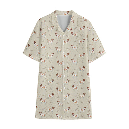 Polka Dot Jack Russell Terrier Print Cotton Hawaiian Shirt
