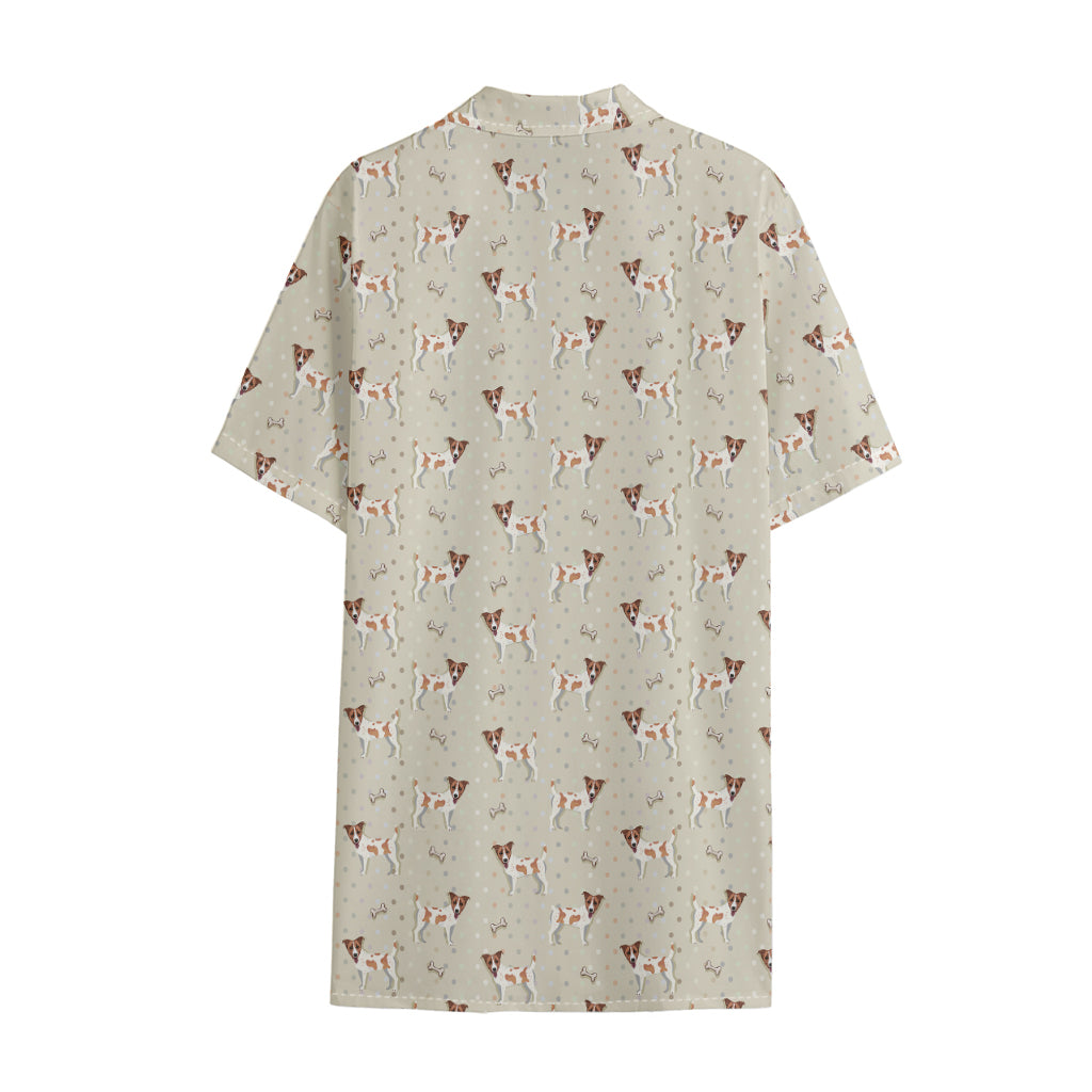 Polka Dot Jack Russell Terrier Print Cotton Hawaiian Shirt