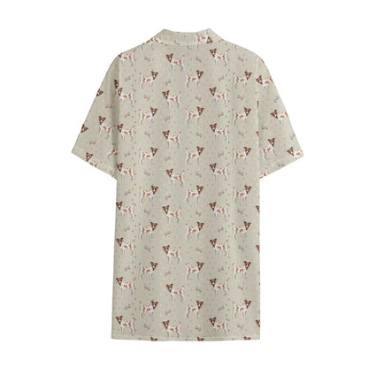 Polka Dot Jack Russell Terrier Print Cotton Hawaiian Shirt