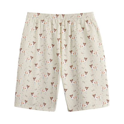 Polka Dot Jack Russell Terrier Print Cotton Shorts