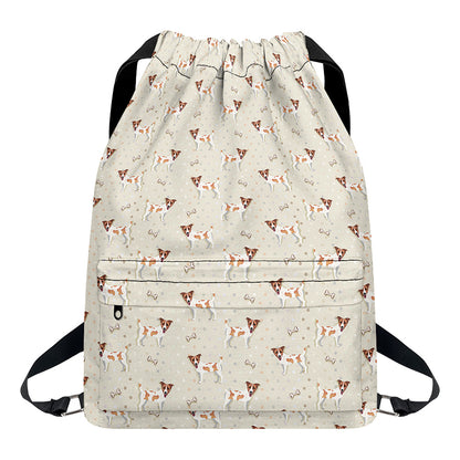 Polka Dot Jack Russell Terrier Print Drawstring Backpack