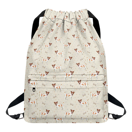 Polka Dot Jack Russell Terrier Print Drawstring Backpack