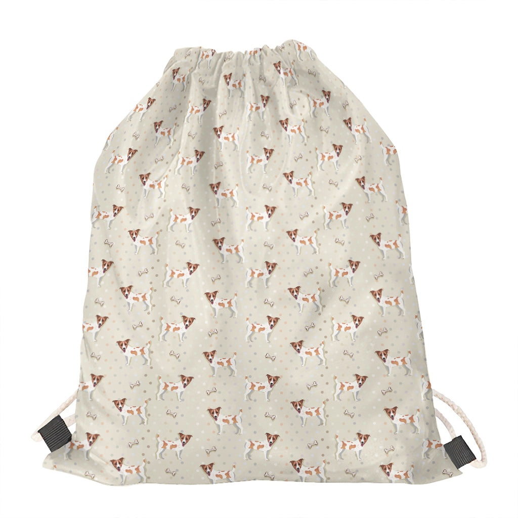 Polka Dot Jack Russell Terrier Print Drawstring Bag