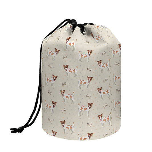 Polka Dot Jack Russell Terrier Print Drawstring Makeup Bag