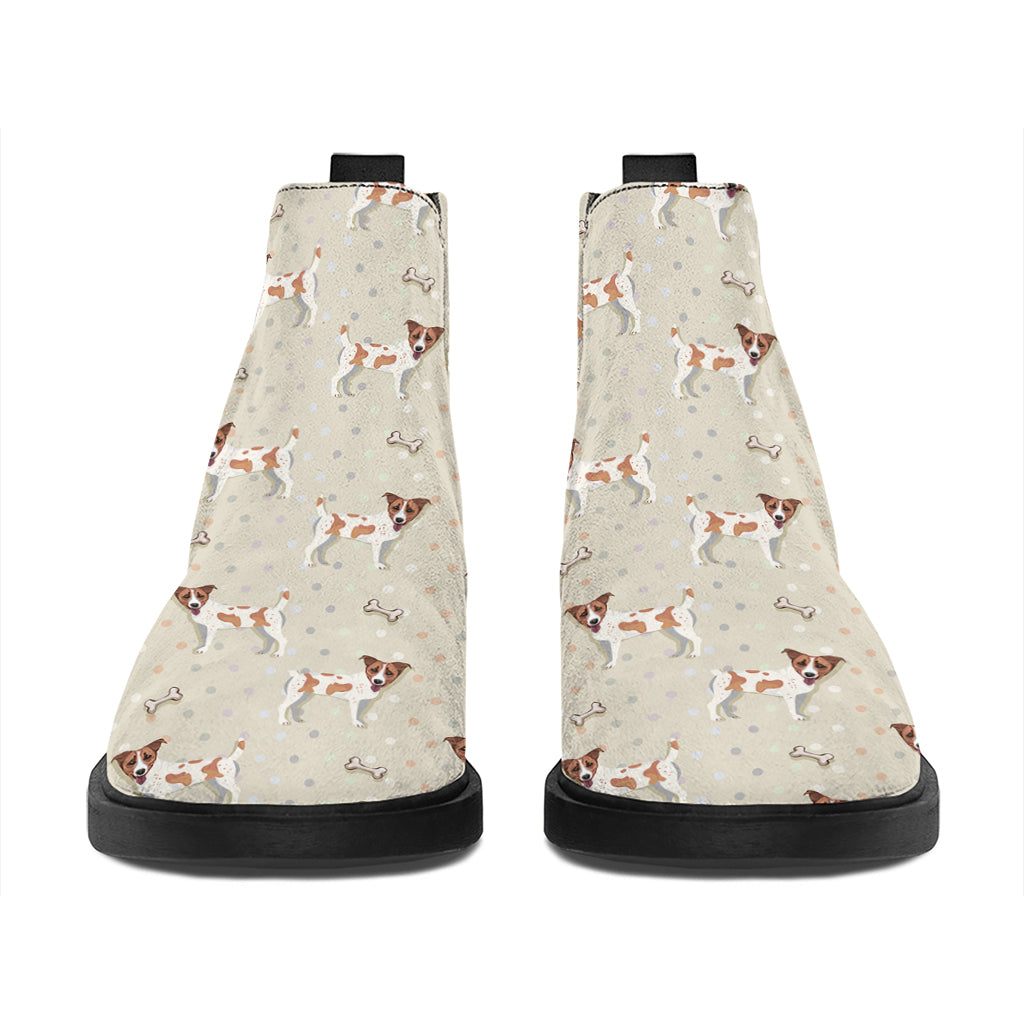 Polka Dot Jack Russell Terrier Print Flat Ankle Boots