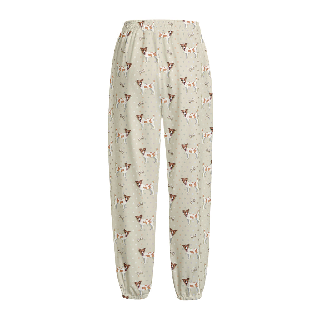 Polka Dot Jack Russell Terrier Print Fleece Lined Knit Pants