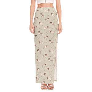 Polka Dot Jack Russell Terrier Print High Slit Maxi Skirt