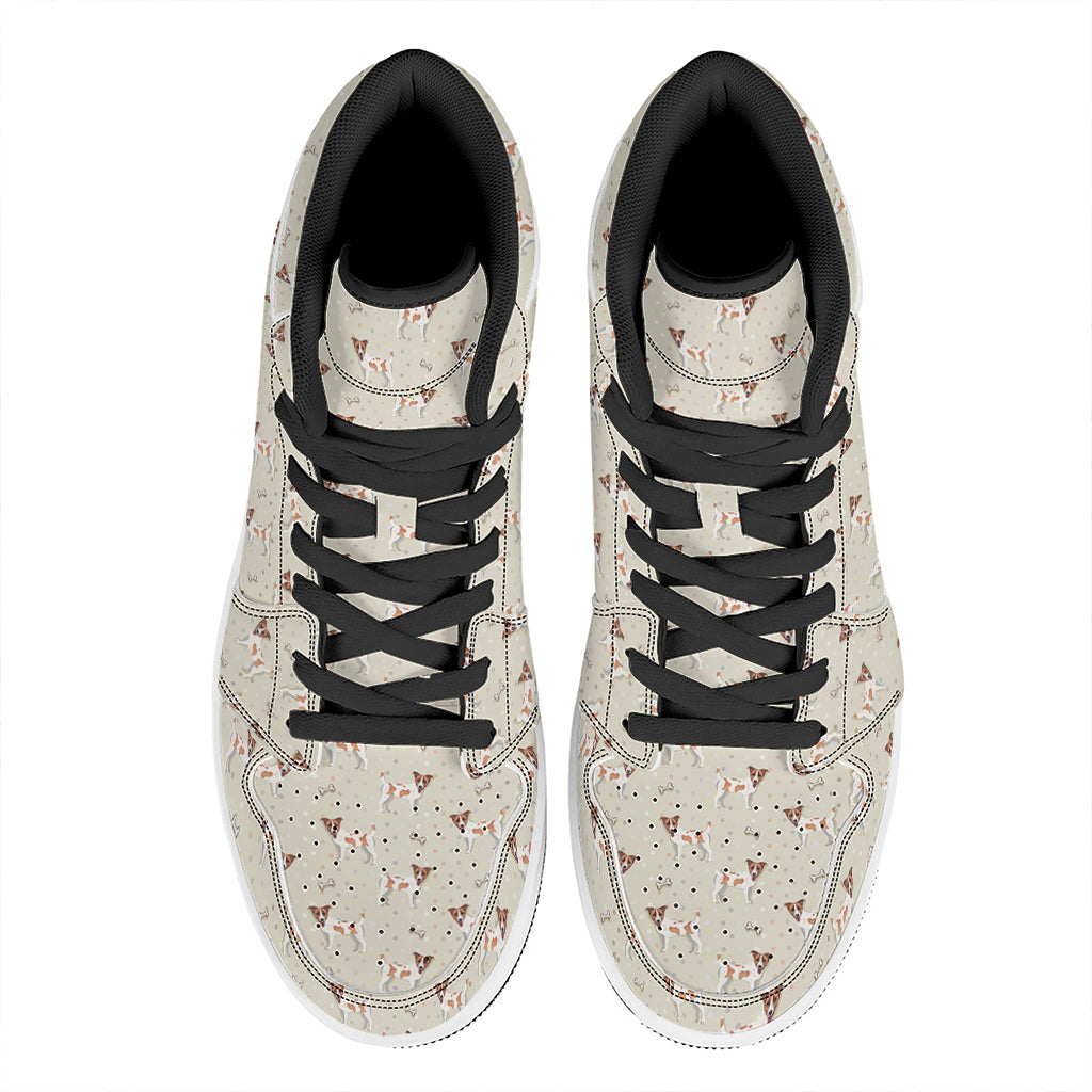 Polka Dot Jack Russell Terrier Print High Top Leather Sneakers