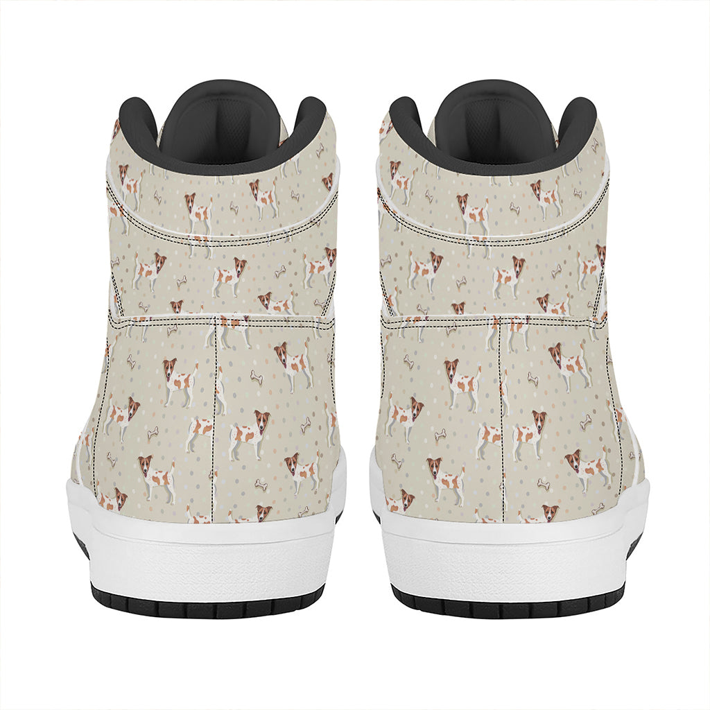 Polka Dot Jack Russell Terrier Print High Top Leather Sneakers