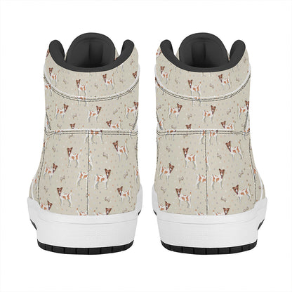 Polka Dot Jack Russell Terrier Print High Top Leather Sneakers