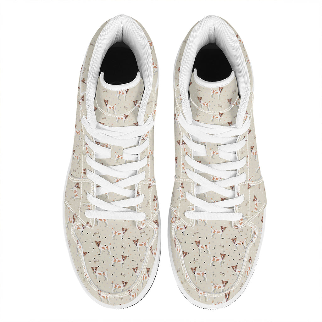 Polka Dot Jack Russell Terrier Print High Top Leather Sneakers