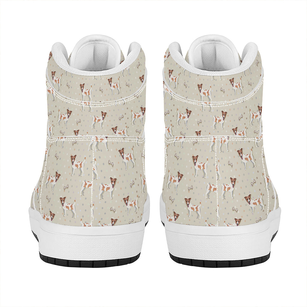 Polka Dot Jack Russell Terrier Print High Top Leather Sneakers
