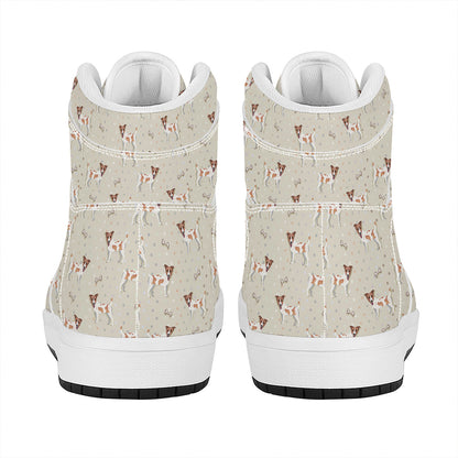 Polka Dot Jack Russell Terrier Print High Top Leather Sneakers