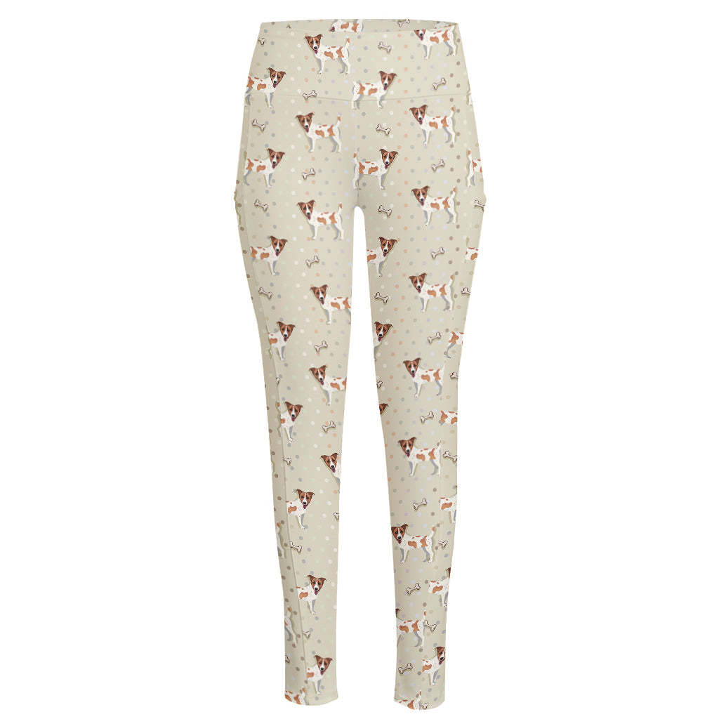 Polka Dot Jack Russell Terrier Print High-Waisted Pocket Leggings