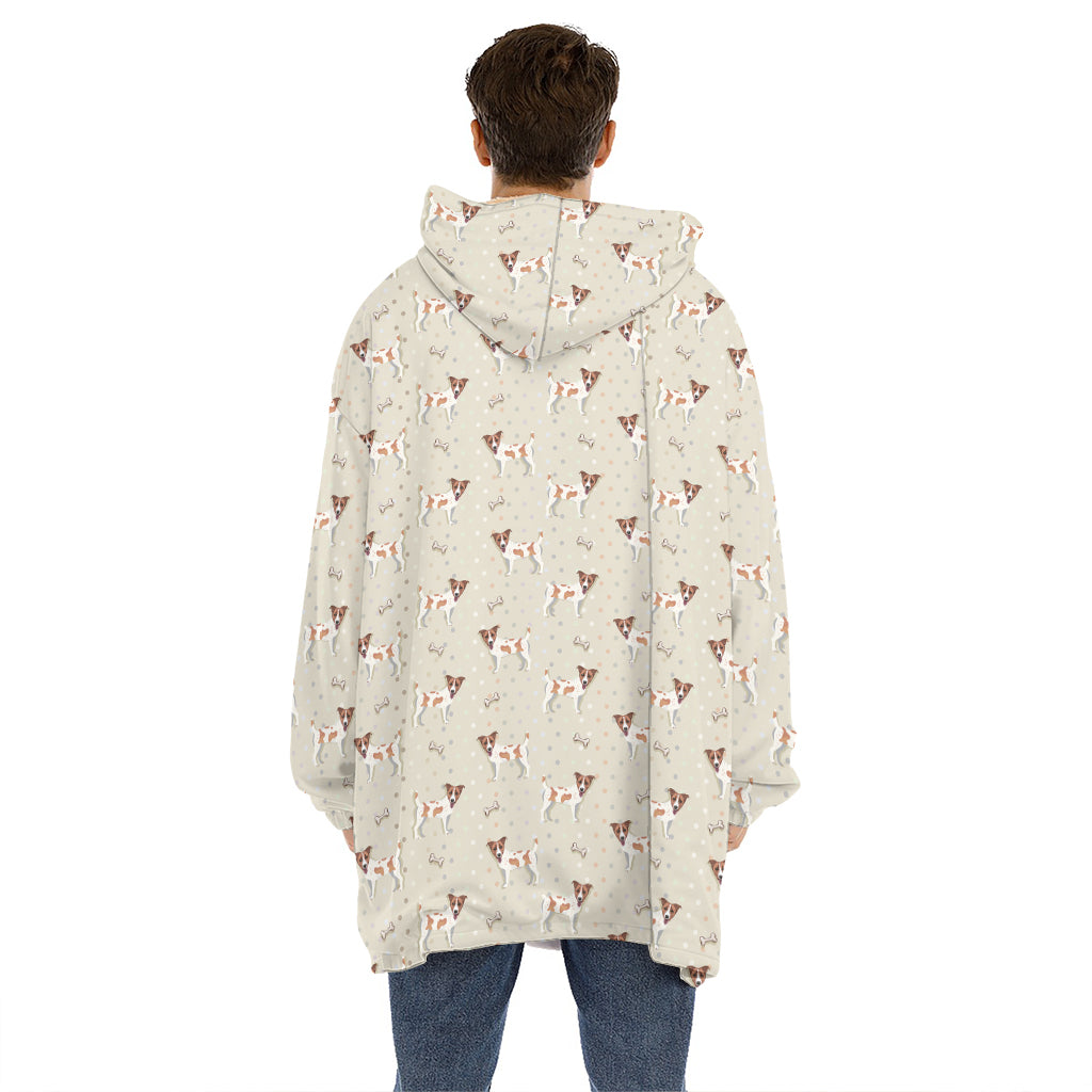 Polka Dot Jack Russell Terrier Print Hoodie Blanket