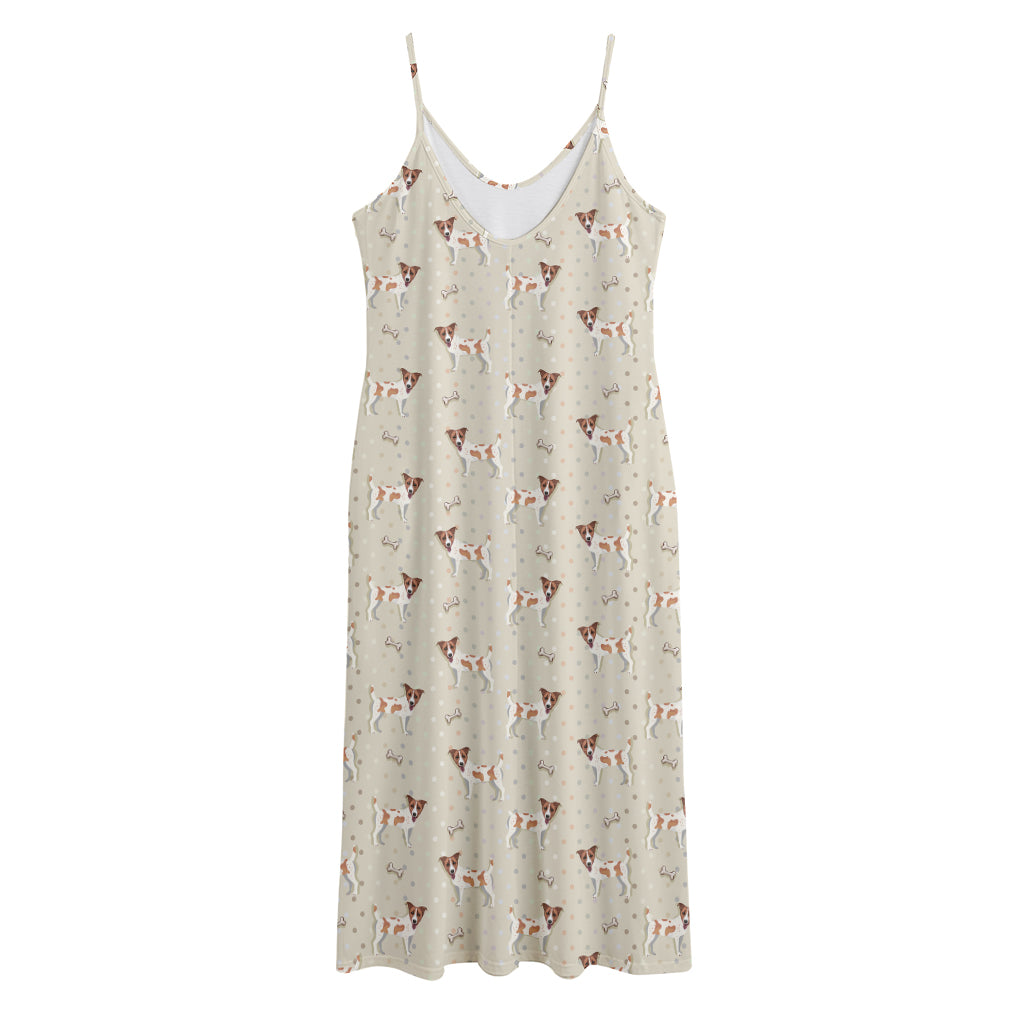 Polka Dot Jack Russell Terrier Print Jersey Midi Cami Dress