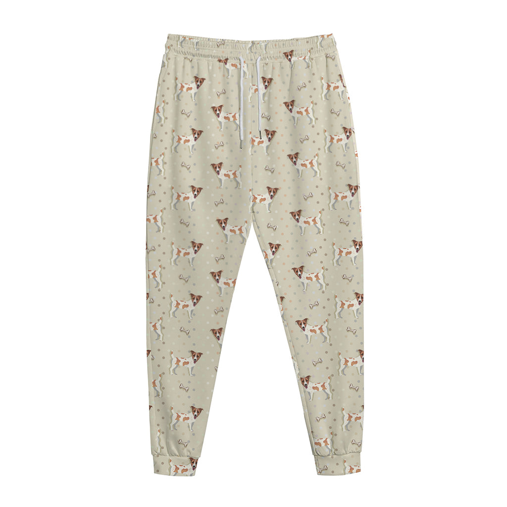Polka Dot Jack Russell Terrier Print Jogger Pants