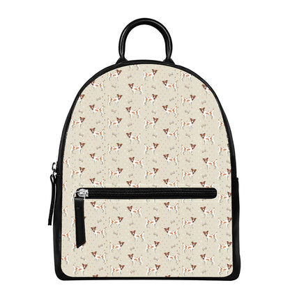 Polka Dot Jack Russell Terrier Print Leather Backpack