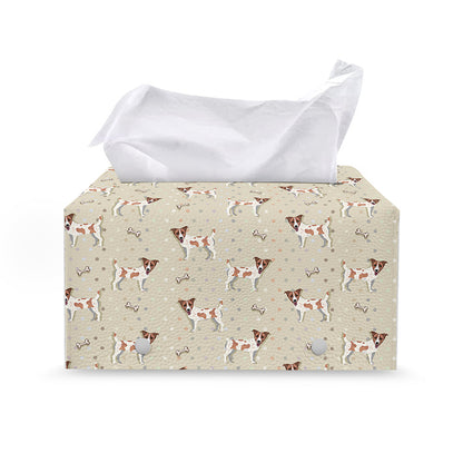 Polka Dot Jack Russell Terrier Print Leather Tissue Box Cover