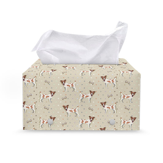 Polka Dot Jack Russell Terrier Print Leather Tissue Box Cover