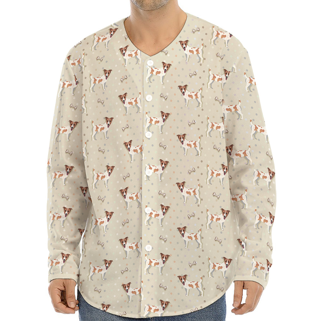 Polka Dot Jack Russell Terrier Print Long Sleeve Baseball Jersey