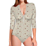Polka Dot Jack Russell Terrier Print Long Sleeve Swimsuit